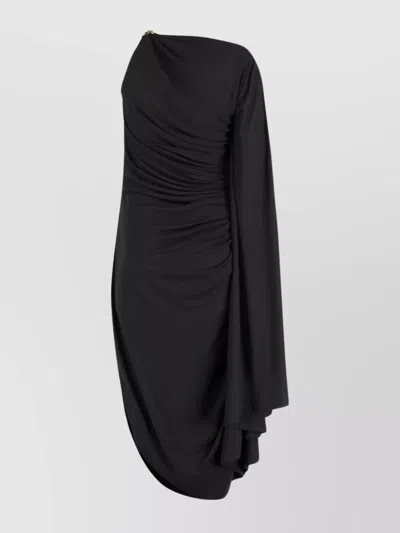 Bottega Veneta Black One-shoulder Draped Midi-dress