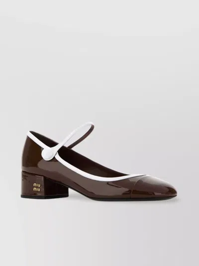 Miu Miu Bicolor Patent Leather Block-heel Mary Jane Pumps In Brown