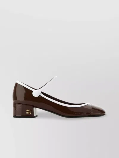 Miu Miu Bicolor Patent Leather Block-heel Mary Jane Pumps In Brown
