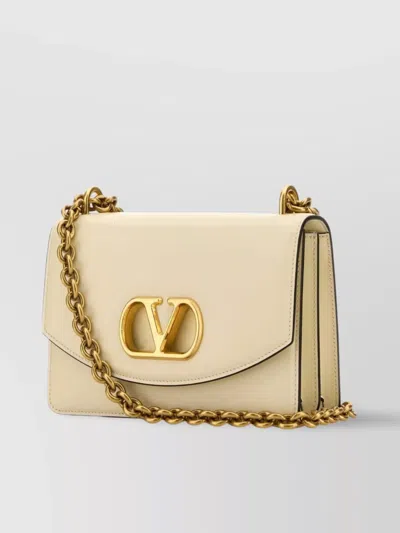 Valentino Leather Vlogo Signature Shoulder Bag In White