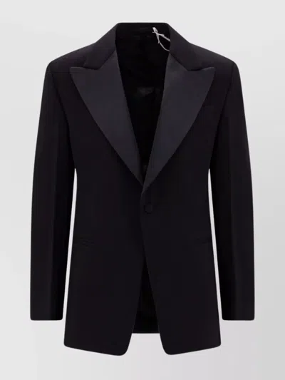 Ferragamo Wool Blazer With Satin Profiles In Black