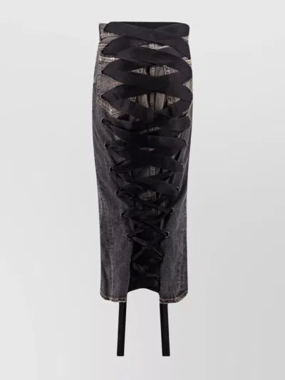 Balenciaga Skirt With Laces In Smoky Grey Denim Women In Gray