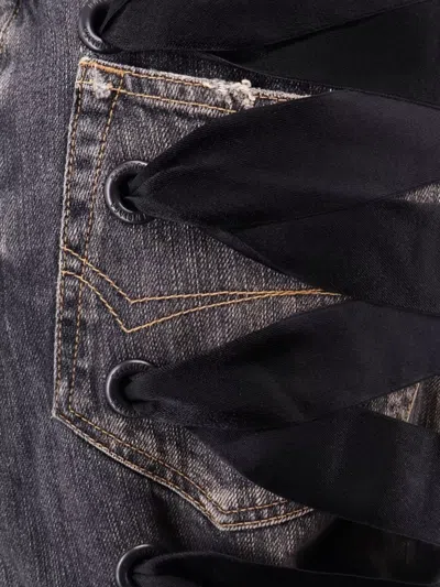 Balenciaga Skirt With Laces In Smoky Grey Denim Women In Gray