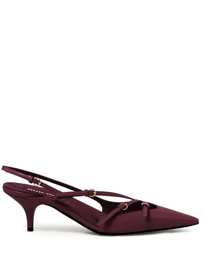 Miu Miu Slingback Deep Purple In Patent Leather With Buckles In Burgundy