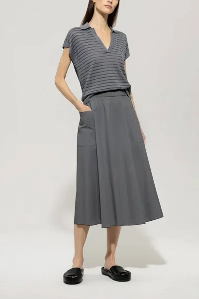 Luisa Cerano Linen Striped Polo In Cool Grey