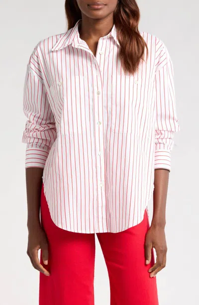Pistola Samantha Oversized Button Up Shirt In Ruby Stripe