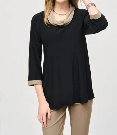 Joseph Ribkoff Contrast Trim Cowl Neck Tunic In Black/java