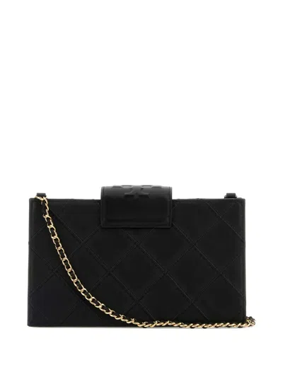 Tory Burch Fleming Black Diamond Quilted Mini Crossbody Bag With Chain-link Shoulder Strap In Leather Woman