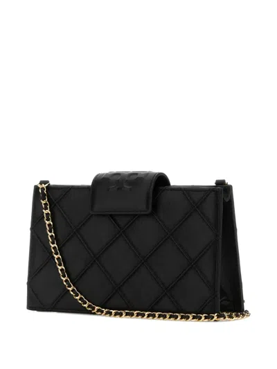 Tory Burch Fleming Black Diamond Quilted Mini Crossbody Bag With Chain-link Shoulder Strap In Leather Woman