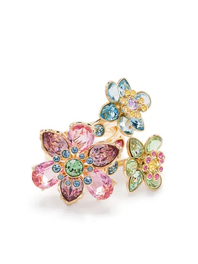 Swarovski Idyllia Triple Crystal Flower Cocktail Ring In Multicolored
