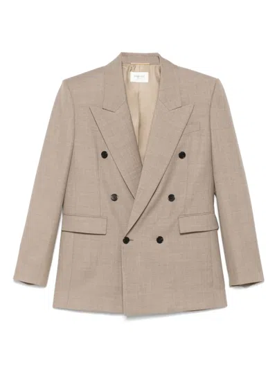 Saint Laurent Wool Doublebreasted Jacket In Neutral