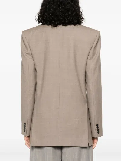 Saint Laurent Wool Doublebreasted Jacket In Neutral