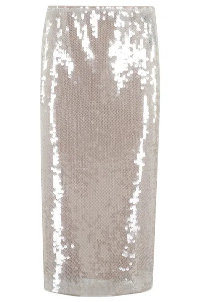 Federica Tosi Metallic Colored Skirt With Mesh Design And All-over Sequins In Neutral