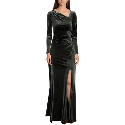 Eliza J Womens Ruched Velvet Evening Dress In Green