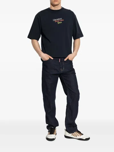 Dsquared2 Straight-leg Cotton Denim Jeans With Logo Detail In Animal Print