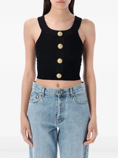Balmain Button Embellished Cropped Top
