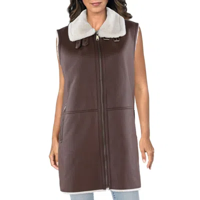 Ralph Lauren Plus Womens Faux Fur Lined Faux Shearling Outerwear Vest