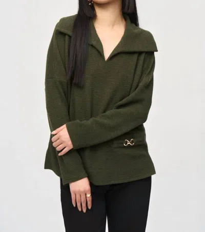 Joseph Ribkoff V-neck Funnel Collar Boxy Sweater In Iguana