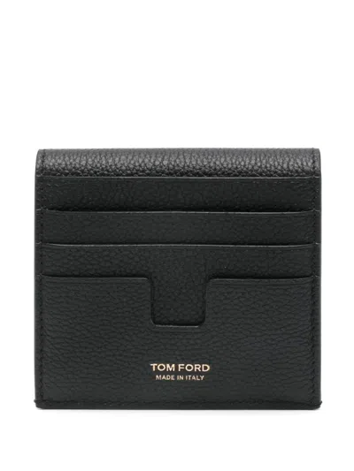 Tom Ford Black Grain Leather Tara Compact Wallet In 1n001 Black