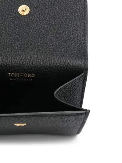 Tom Ford Black Grain Leather Tara Compact Wallet In 1n001 Black