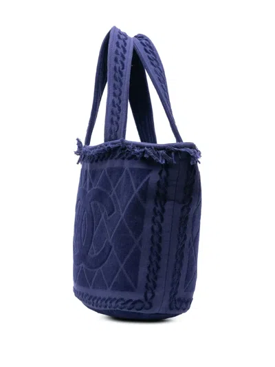 Pre-owned Chanel 2010-2025 Cc Terry Cloth Beach Tote Bag In Blue