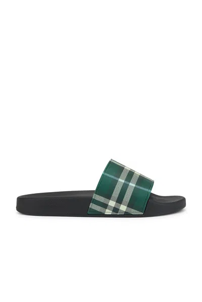 Burberry Mens Green Comb Furley Check Rubber Sliders