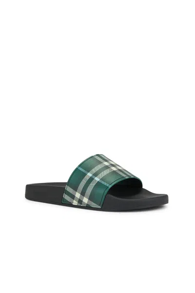 Burberry Mens Green Comb Furley Check Rubber Sliders