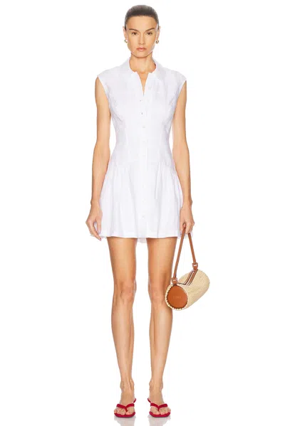 Frame Gathered Linen Mini Shirt Dress In White