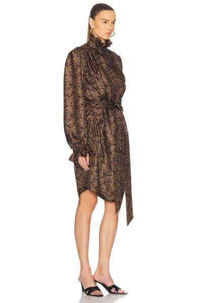 Saint Laurent Paisley Pattern Silk Twill Dress Dresses Brown