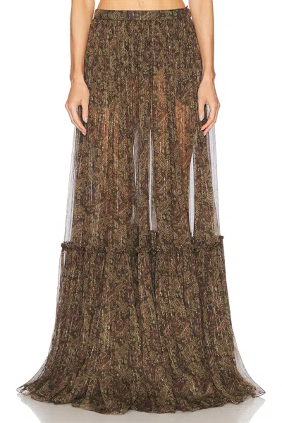 Saint Laurent Tiered Maxi Skirt In Brown
