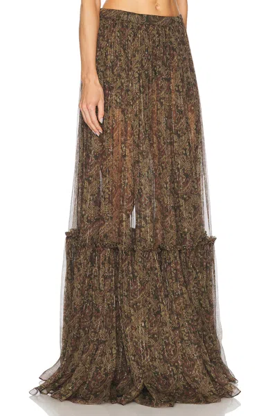Saint Laurent Tiered Maxi Skirt In Brown