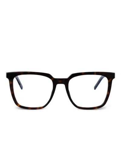 Saint Laurent Havana-havana-transparent Recycled Acetate Glasses In Brown