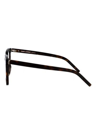 Saint Laurent Havana-havana-transparent Recycled Acetate Glasses In Brown