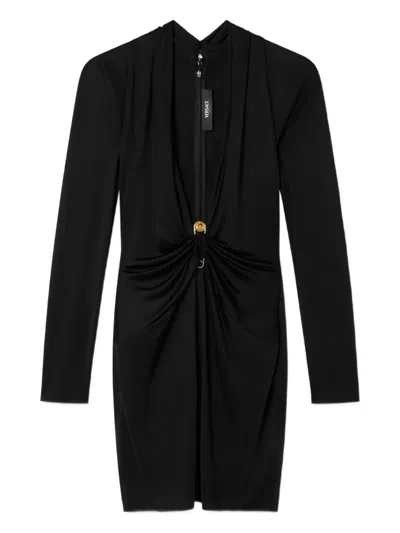 Versace Safety Pin Fitted Mini Dress In Black