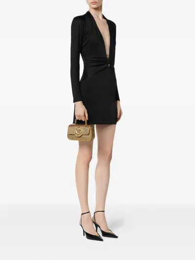 Versace Safety Pin Fitted Mini Dress In Black