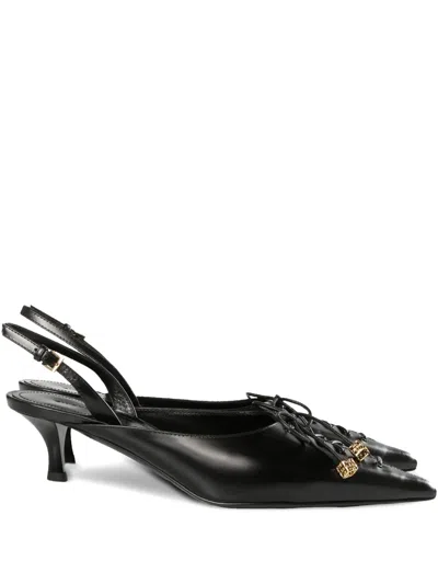 Givenchy Lace-up Slingbacks In Leather In Black