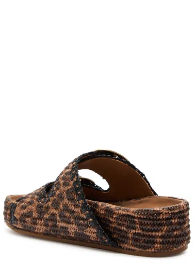 Loeffler Randall Theo Leopard-print Raffia Dual-buckle Slide Sandals In Brown