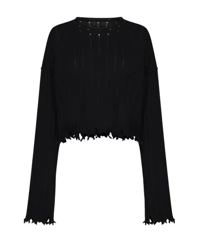 Uma Wang Cropped Ribbed Knitwear Top With Long Sleeves In Black