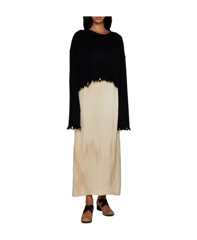 Uma Wang Cropped Ribbed Knitwear Top With Long Sleeves In Black