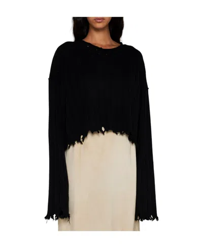 Uma Wang Cropped Ribbed Knitwear Top With Long Sleeves In Black