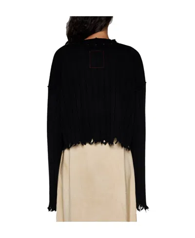 Uma Wang Cropped Ribbed Knitwear Top With Long Sleeves In Black