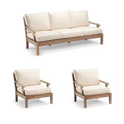Frontgate Cassara 3-pc. Sofa Set With Two Lounge Chairs In Weathered Teak