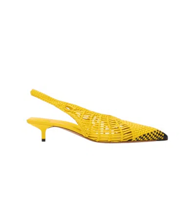 Jacquemus Woven Slingback Shoes With Pointed Toe In Yellow