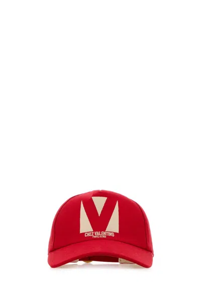 Valentino Logo Cotton Baseball Cap In Red