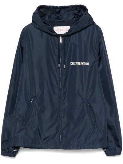 Valentino Hooded Jacket Featuring Drawstring Accents In Blue
