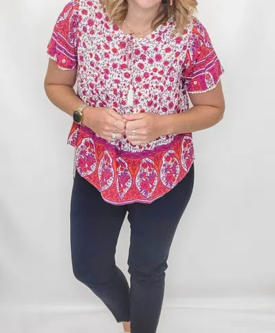 Multiples Floral Flutter Sleeve Top In Beet