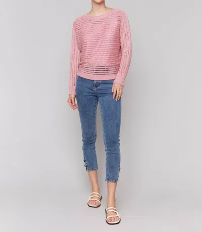 Charlie B Metallic Fishnet Dolman Sweater In Guava