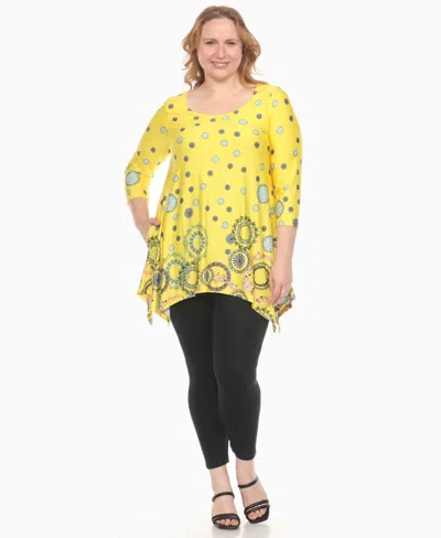 White Mark Plus Size Printed Flowy Hem Swing Top In Yellow