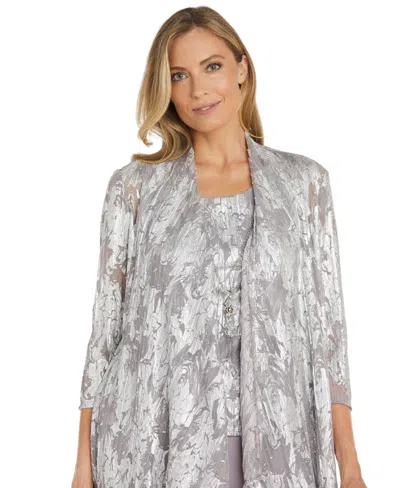 R & M Richards 1052 Mother Of The Bride Long Formal Pant Suit Jacket Set In Gray