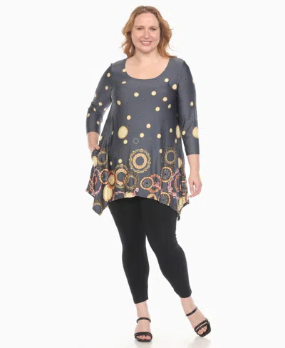 White Mark Plus Size Printed Flowy Hem Swing Top In Multi